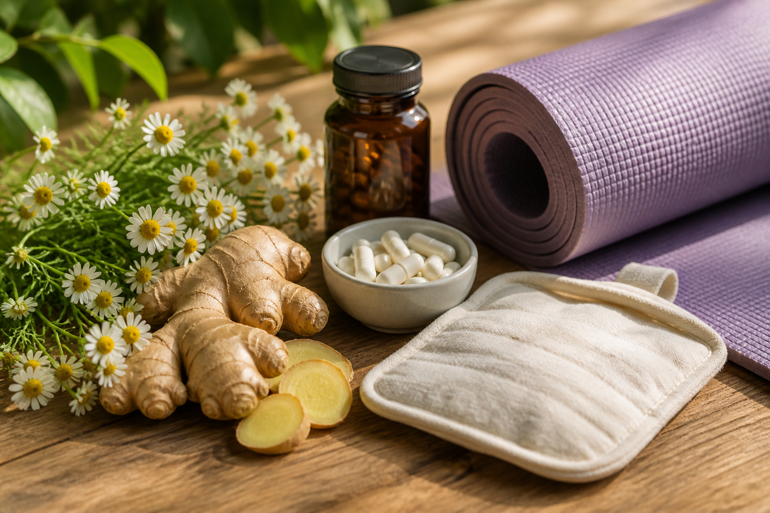 Natural remedies like herbal tea and essential oils for Period Pain Relief